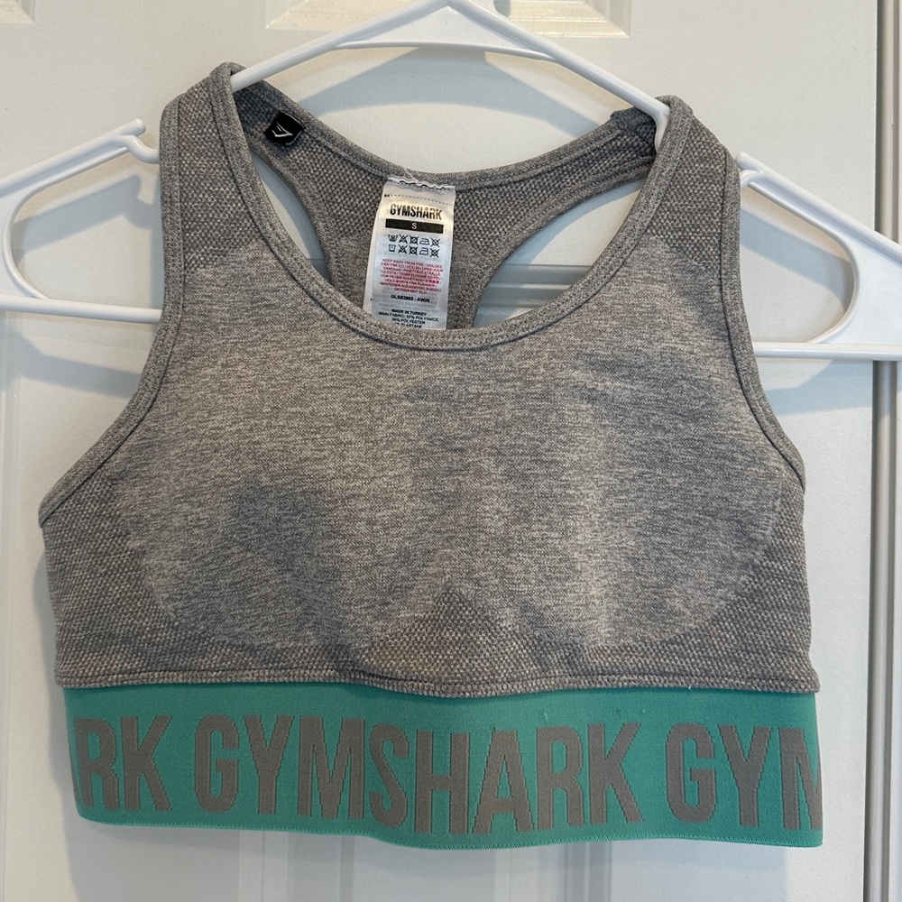 Gymshark Heather Gray Sports Bra with Teal Band